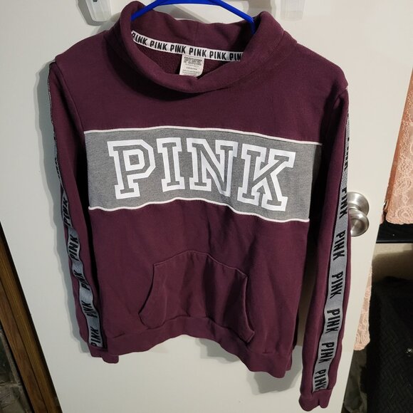 VICTORIAS SECRET PINK BURGUNDY COWL NECK PULLOVER SWEATSHIRT SZ L - Picture 1 of 6